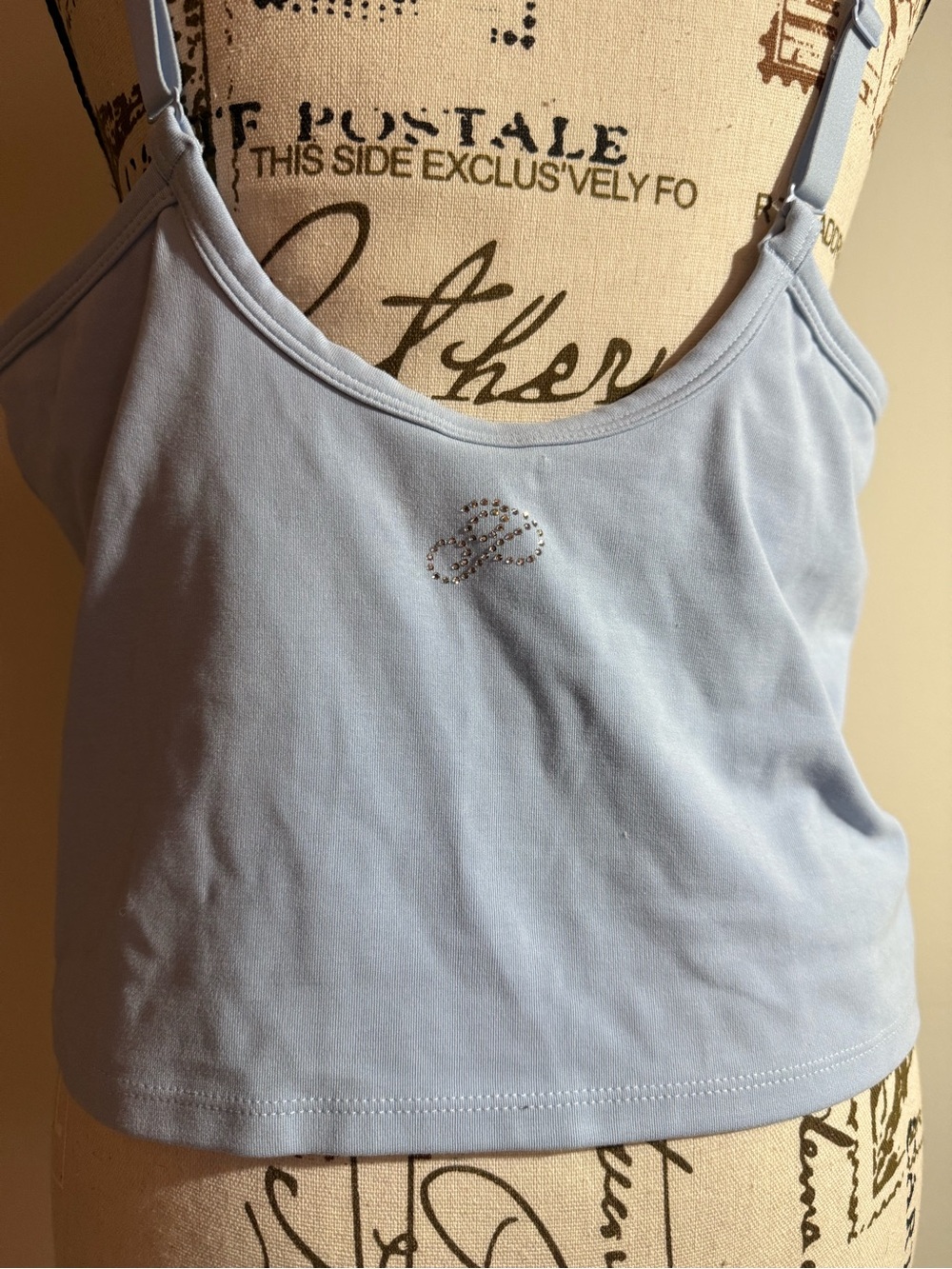 Light Blue Rhinestone-Accent Cami Tank Top